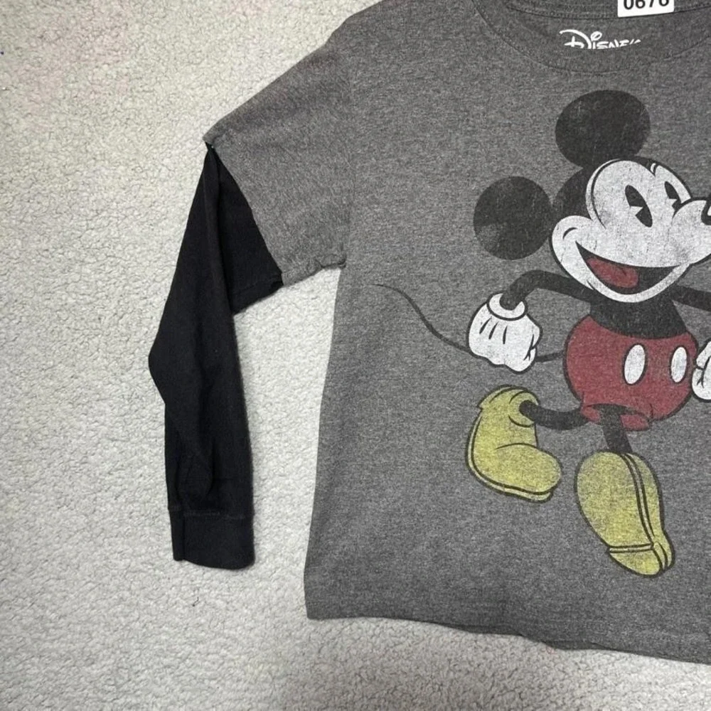 Disney Shirt Boys Large Gray Long Sleeve Crewneck Cotton Jersey Mickey Mouse